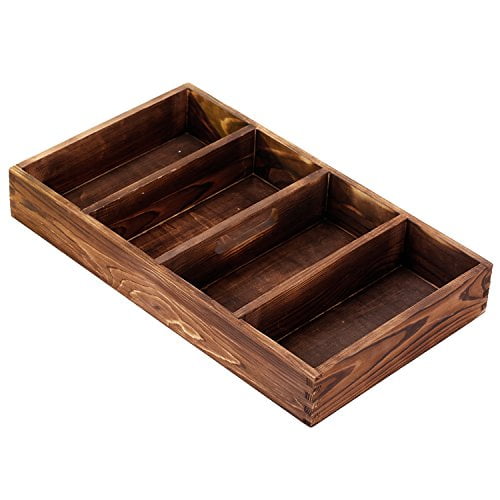 Kitchen Utensil Cutlery Tray with Carrying Handle MyGift 4 Slot Torched Wood Supply Organizer Kitchen Utensil Cutlery Tray with Carrying Handle MyGift 4 Slot Torched Wood Supply Organizer